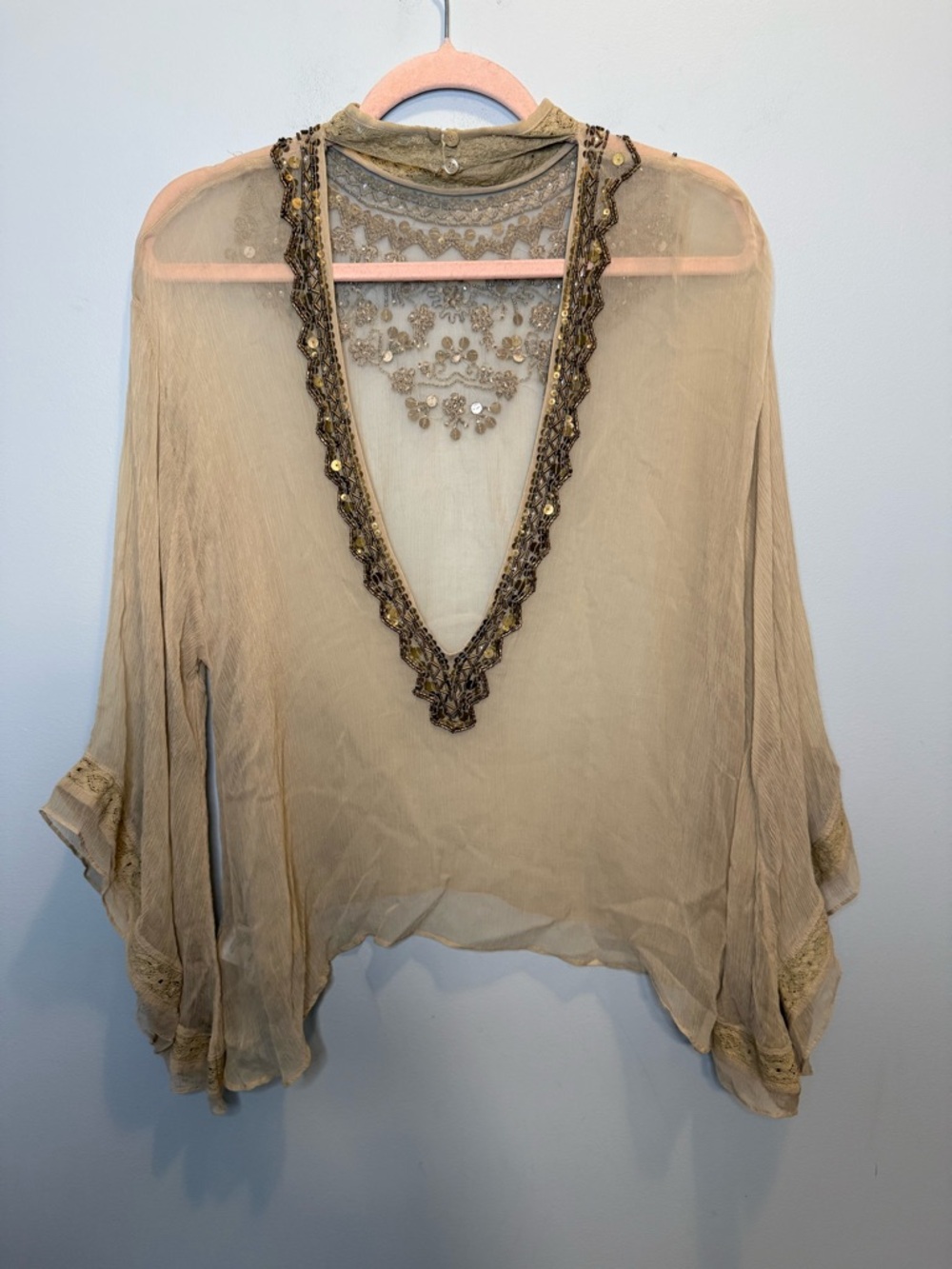 Kimchi Blue Sheer Beaded Festival Blouse XS/S - Picture 7 of 10